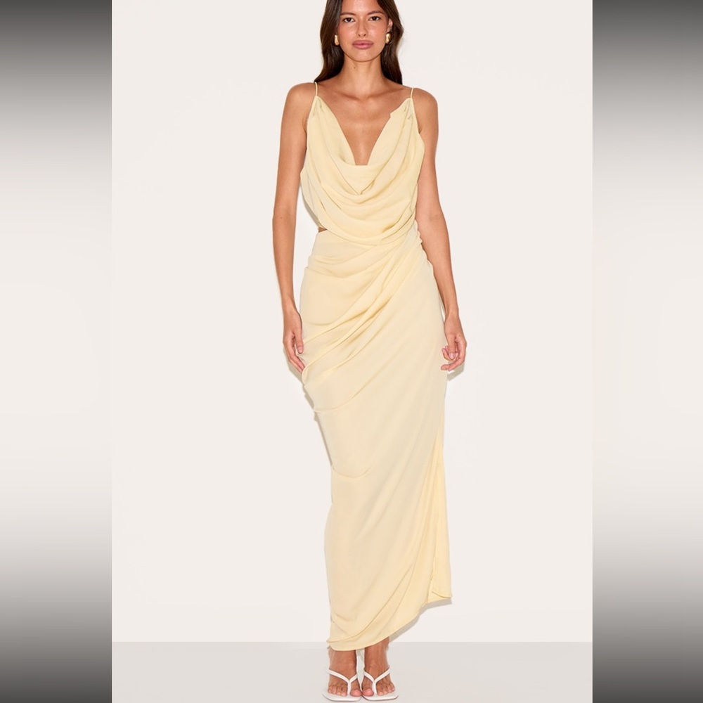 PrettyLittleThing Butter Yellow Chiffon Draped Midaxi Dress